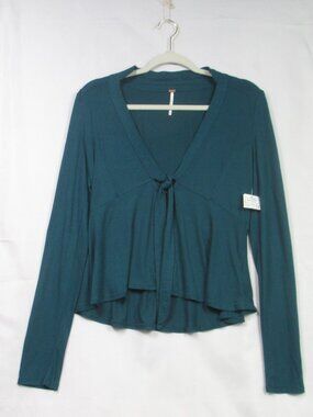 NWT Free People Deep Teal Tie-Front Boho Blouse Size Medium